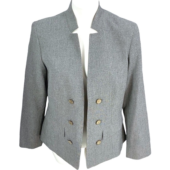 Anne Klein Blazer Gray Jacket Work Office Casual Military Basic - Picture 2 of 14